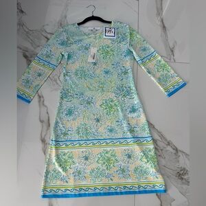 Jean-Pierre Klifa Paris Daphne 3/4 Sleeve Dress in Iridescent Garden Print NWT